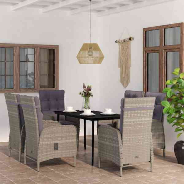 vidaXL 7-tlg. Garten-Essgruppe mit Kissen Grau und Schwarz, 3099374