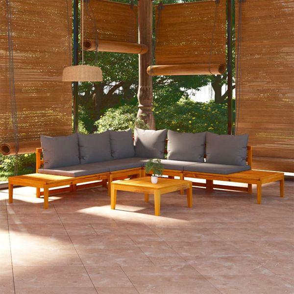 vidaXL 4-teilig Garten-Lounge-Set mit Dunkelgrauen Kissen Akazienholz, 3087267