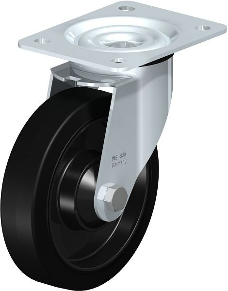 Blickle LE-POEV 161K Stahlblech-Lenkrolle mit Anschraubplatte, Elastik-Vollgummi, Schwarz, 754468