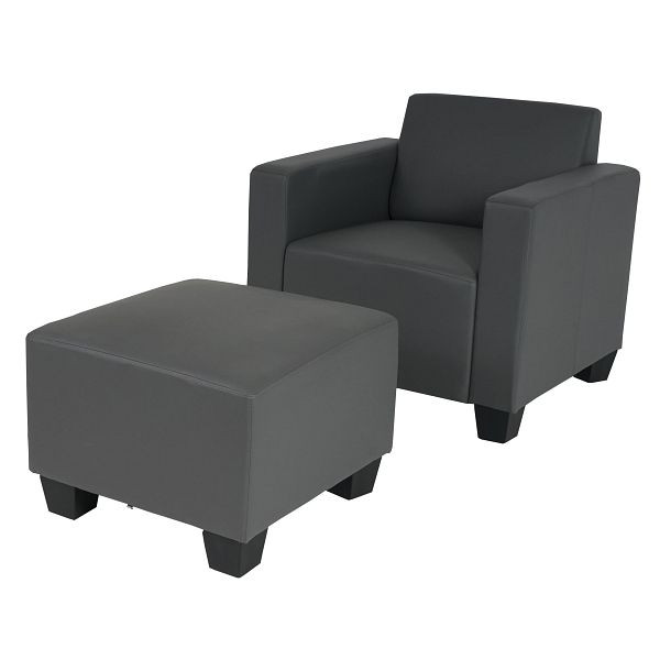 Mendler Modular Sessel Loungesessel mit Ottomane Lyon, Kunstleder, dunkelgrau, 75179+75182