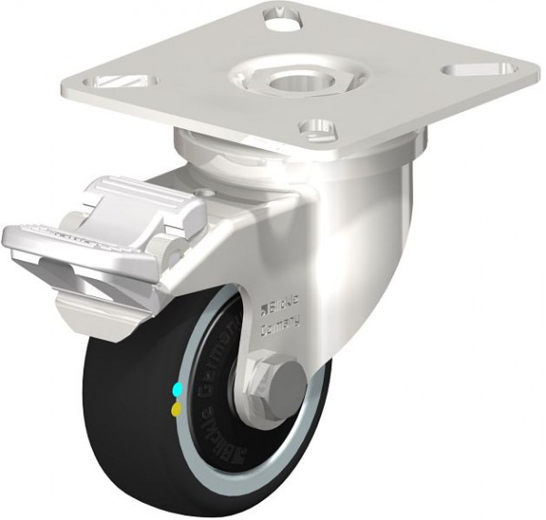 Blickle LPXA-PATH 50KD-FI-ELS-FK Edelstahl-Apparate-Lenkrolle mit Anschraubplatte & Feststeller, Thermoplastisches Polyurethan, Grau, 853511