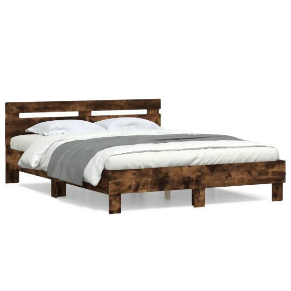 vidaXL Bettgestell mit Kopfteil Räuchereiche 150x200 cm Holzwerkstoff, 3207417