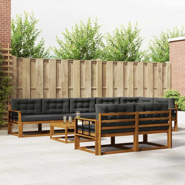 vidaXL Outdoor-Sofagarnitur mit Kissen 9-teilig Natur und Anthrazit, 3367800