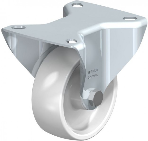 Blickle B-PPN 80G Stahlblech-Bockrolle mit Anschraubplatte, Polypropylen, Weiß, 740079