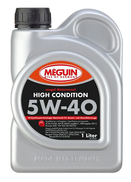 Meguin megol Motorenöl High Condition SAE 5W-40, Kanister Kunststoff, VE: 1 Liter, 3199