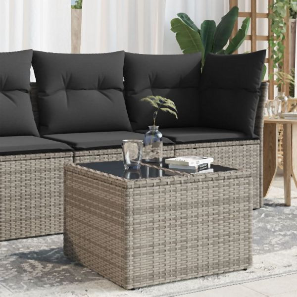 vidaXL Gartentisch mit Glasplatte Grau 55x55x37 cm Poly Rattan, 366120