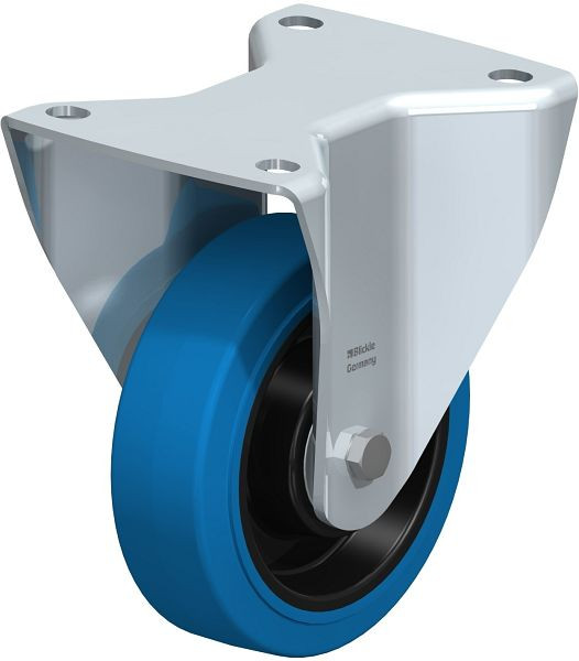 Blickle BH-POEV 125K-3-SB Stahlblech-Bockrolle, Schwerlast-Ausführung, mit Anschraubplatte, Elastik-Vollgummi, Blau, 749147