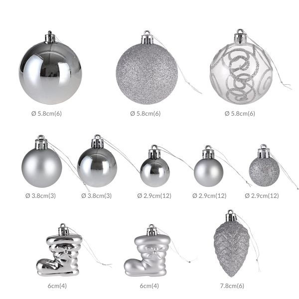 casaria Weihnachtskugeln Silber 102-tlg in matt glänzend & glitzernd, 103314