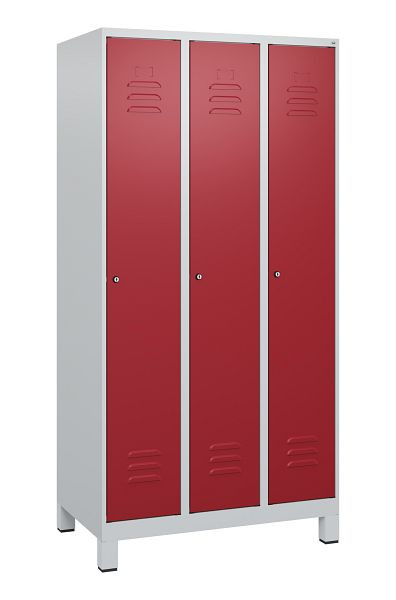 C+P Umkleidespind Classic PLUS mit Mitteltrennwand, Füße, 3 Abteile, 1800x900x500mm, 7035/3003, Zylinderschlösser, 0800107-30F S10016