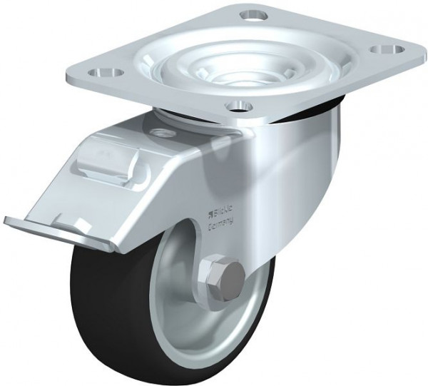 Blickle L-PATH 80G-FI Stahlblech-Lenkrolle, mittelschwere Ausführung, mit Anschraubplatte & Feststeller, Thermoplastisches Polyurethan, Grau, 317370