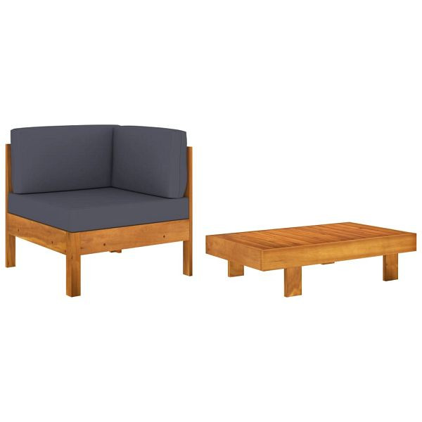 vidaXL 2-teilig Garten-Lounge-Set mit Dunkelgrauen Kissen Akazienholz, 310637