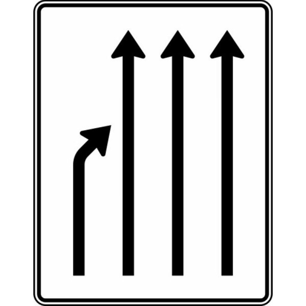 Stein HGS Einengungstafel ohne Gegenverkehr, Einzug links und noch 3 Fahrstreifen Nr. 531-22, RA2/Flachform 3mm, ohne Entfernungsangabe, 1600x1250mm, 531-22-123