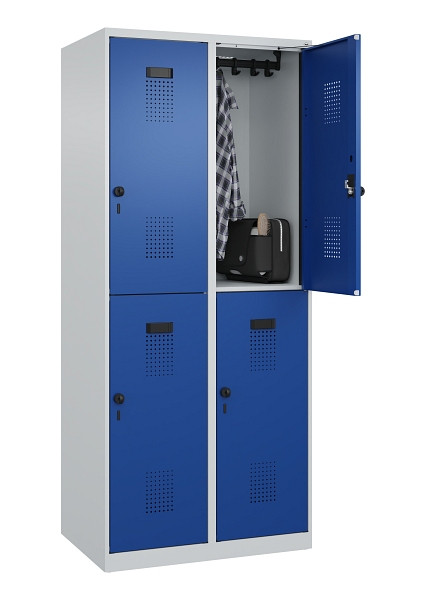 C+P Doppelstöckiger Spind Evolo PLUS, 4 Fächer, 1850x800x500mm, 7035/5010, Drehriegel, 049300-22 S10006