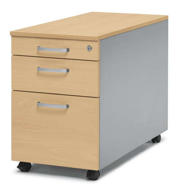 Deskin Rollcontainer CONCEPT LINE, Buchedekor, Korpus Metall Alusilber, B 396 x H 595 x T 790 mm, 270258