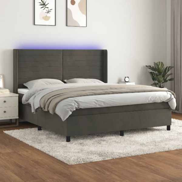 vidaXL Boxspringbett mit Matratze & LED Dunkelgrau 180x200 cm Samt, 3139638