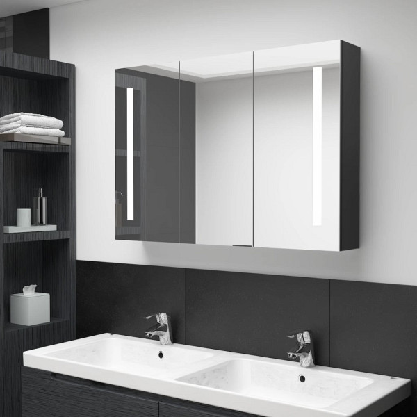 vidaXL LED-Spiegelschrank fürs Bad 89x14x62 cm Glänzend Schwarz, 326526
