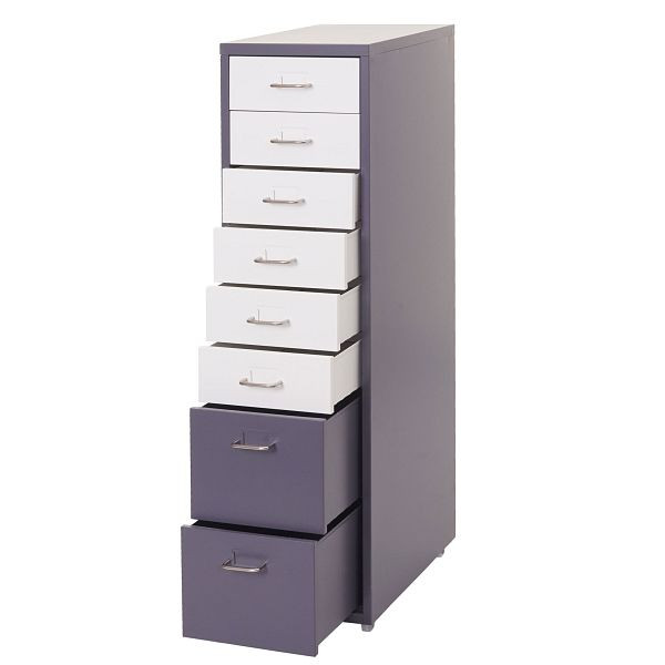 Mendler Rollcontainer Boston T851, Schubladenschrank Stahlschrank, 110x28x41cm 8 Schubladen, dunkelgrau weiß-dunkelgrau, 72289