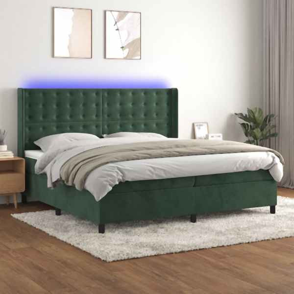 vidaXL Boxspringbett mit Matratze & LED Dunkelgrün 200x200 cm Samt, 3139826