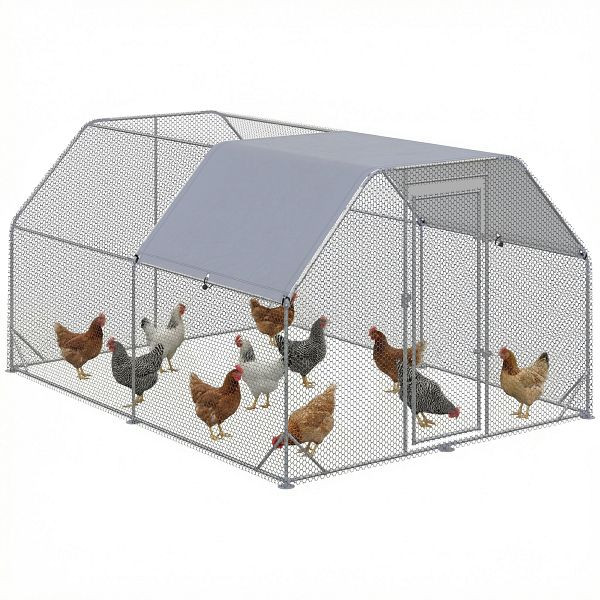 PawHut Hühnergehege Hühnerstall Hühnerauslauf, begehbar, verriegelbare Tür, für 10-12 Hühner, 280 cm x 380 cm x 195 cm, D51-373V01SR