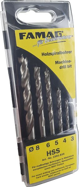 Famag Holzspiralbohrer HSS, 5-teilig in Kassette Ø 4, 5, 6, 8, 10 mm, 1591.845.00