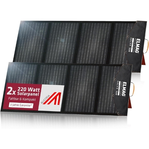 ELMAG Faltbares Solarpanel SOLAR 220 DUO - monokristallin, 18VDC, 2x220Wp für tragbare Powerstations, VE: 2 Stück, 52954