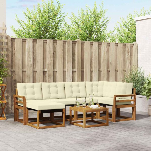 vidaXL Outdoor-Sofagarnitur mit Kissen 7-teilig Natur und Creme, 3368857