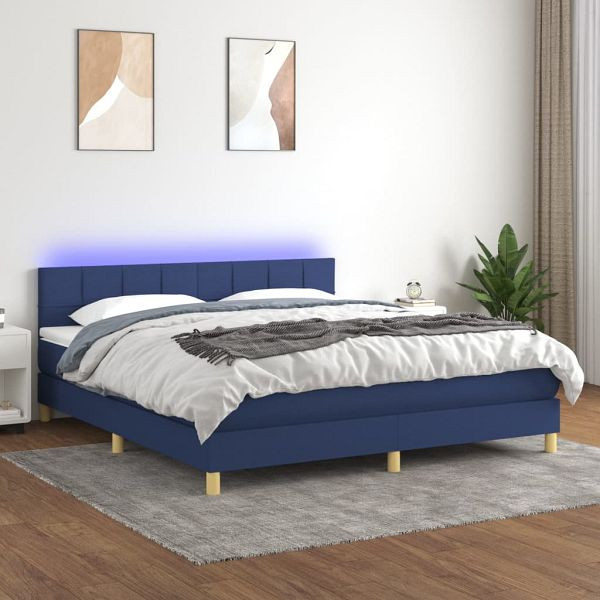 vidaXL Boxspringbett mit Matratze & LED Blau 160x200 cm Stoff, 3133731