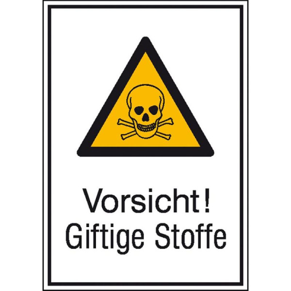 Stein HGS Kombischild mit Warnzeichen und Zusatztext, Vorsicht! Giftige Stoffe, 131 x 185 mm / Folie, selbstklebend, 21.0408