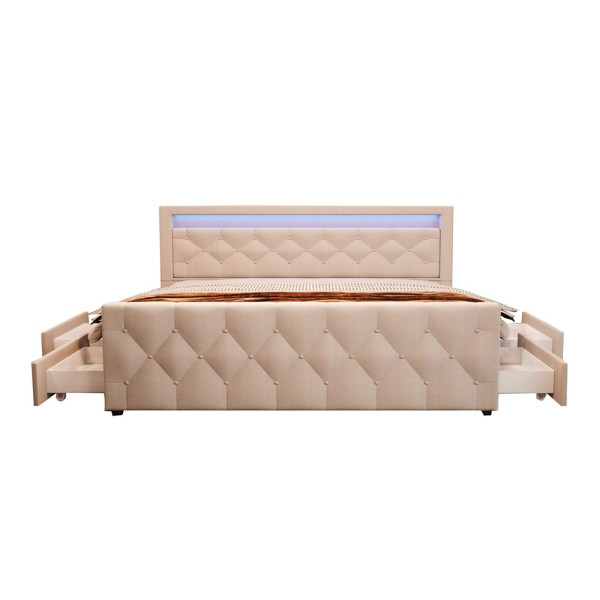 HOME DELUXE Polsterbett VELARA inklusive Matratze und Topper 140x200 cm Beige H3/H4, 54110