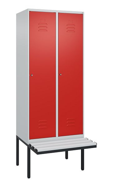 C+P Umkleidespind Classic PLUS, 2 Abteile, 2120x800x815mm, 7035/3020, Zylinderschlösser, je 2 Doppel-Haken, 0800407-22F S10017