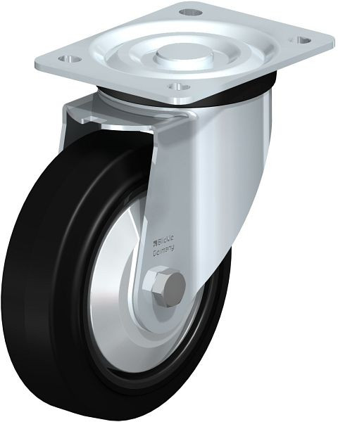 Blickle L-POEV 160KD-FA Stahlblech-Lenkrolle, mittelschwere Ausführung, mit Anschraubplatte, Elastik-Vollgummi, Schwarz, 749356