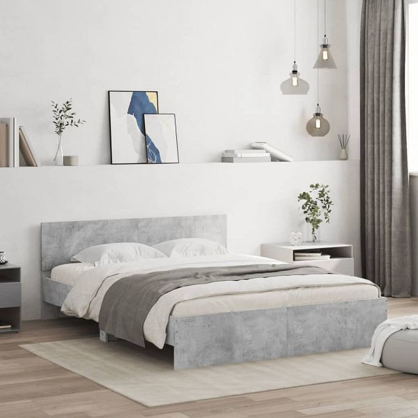 vidaXL Bettgestell mit Kopfteil Betongrau 140x190 cm, 3207500