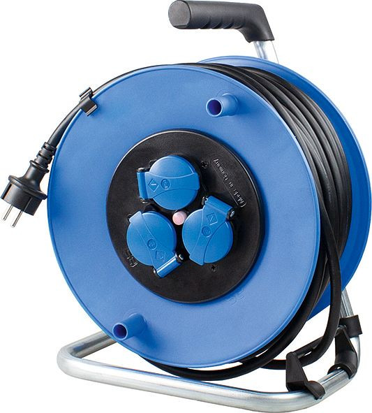 as-Schwabe Sicherheits-Kabeltrommel 285mm Ø, blau 25 m schwere Gummischlauchleitung, H07RN-F 3G2,5 mit Schutzkontaktstecker, 10231