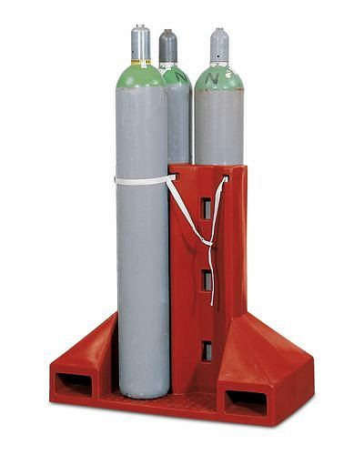 DENIOS Gasflaschenpalette GFP-4 aus Polyethylen (PE), für 4 Gasflaschen (Ø 230 mm), mit Zurrband, 155648
