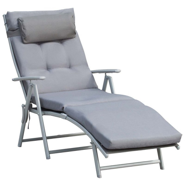 Outsunny Sonnenliege klappbar Strandliege mit Kopfkissen Sitzkissen Liegestuhl mit 7-Fach verstellbare Rückenlehne Gartenliege Relaxliege, 84B-184V01GY