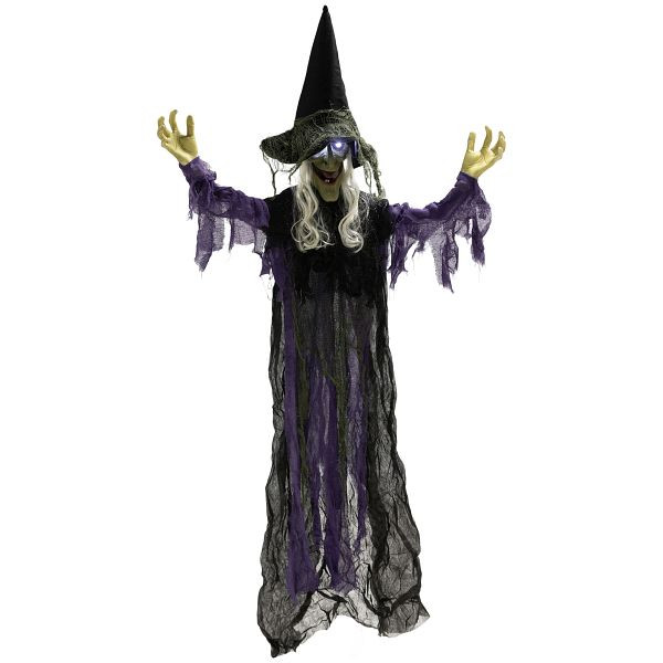 Outsunny 183cm Halloween Dekoration Hängende Halloween Hexe mit LED-Lichter, Soundfunktion verstellbare Arme, Mund, 84J-083V00VT