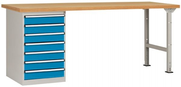 Manuflex Werkbanksystem COMBI Modell 6 mit massiver Bucheplatte, BxTxH = 2000 x 700 x 840 mm, Lichtblau, WC5121.5012