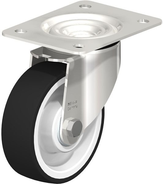 Blickle LKX-POTH 125XK-3 Edelstahl-Schwerlast-Lenkrolle mit Anschraubplatte, Thermoplastisches Polyurethan, Grau, 754899