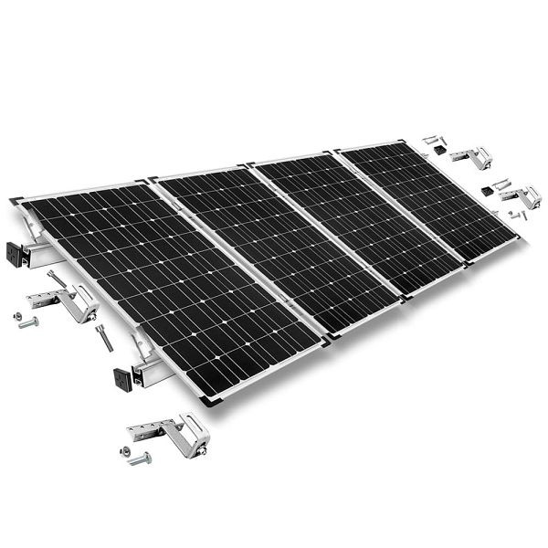 Offgridtec Befestigungskit mit Dachhaken 3-fach verstellbar (für Dachziegel) für Schrägdachmontage 4 Solarpanels Rahmenhöhe 40mm, 8-01-013775-016