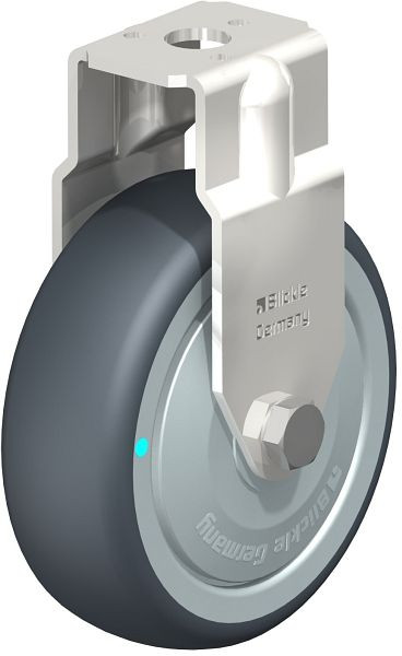 Blickle BRXA-TPA 75KD-FK Edelstahl-Apparate-Bockrolle mit Rückenloch, Thermoplastisches Gummi-Elastomer, Grau, 754203