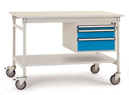 Manuflex Komplett-Beistelltisch BASIS mobil mit Kunststoff-Platte + Gehäuse-Unterbau, BxTxH: 1000 x 800 x 850 mm, lichtgrau/brillantblau, BB5367.0002