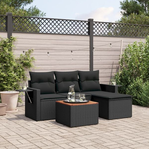 vidaXL 5-tlg. Garten-Sofagarnitur mit Kissen Schwarz Poly Rattan, 3256860