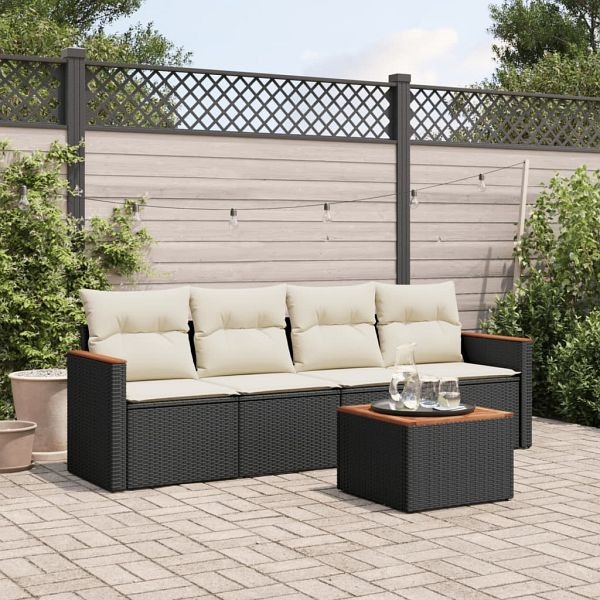 vidaXL 5-teilig Garten-Sofagarnitur mit Kissen Schwarz Poly Rattan, 3225776