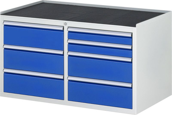 RAU Schubladenschrank Serie 7000, B1145xT650xH645mm, links: Schubladen: 3xH180mm, rechts: Schubladen: 2xH90, 2xH180mm, Metallauflage, 03-LL3.0.1A-MT.11