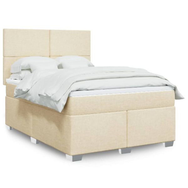 vidaXL Boxspringbett mit Matratze Creme 140x200 cm Stoff, 3292809