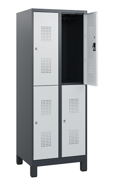 C+P Doppelstöckiger Spind Evolo PLUS, Füße, 4 Fächer, 1630x600x500mm, 7016/7035, Zylinderschloss, 0493105-20 S10044