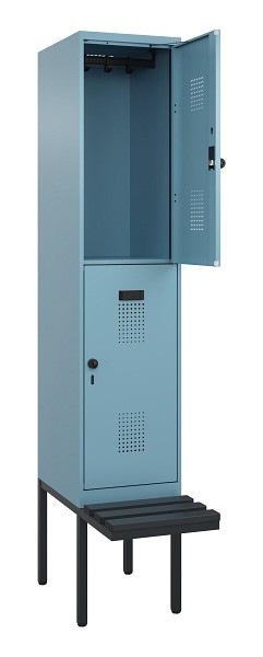 C+P Doppelstock-Spind Evolo PLUS, Bank, 2 Fächer, 2120x400x815mm, 0010/0010, Drehriegel, Sitzfläche Kunststoff, 0493407-12 S10102