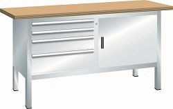 LISTA Kompaktwerkbank (BxTxH) 1500x700x850mm Buche KEY Lock, Lichtgrau, 4 Schubladen, 2 Fachböden, 64.117.020