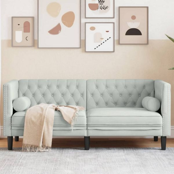 vidaXL Chesterfield-Sofa mit Nackenrollen 2-Sitzer Hellgrau Samt, 372683