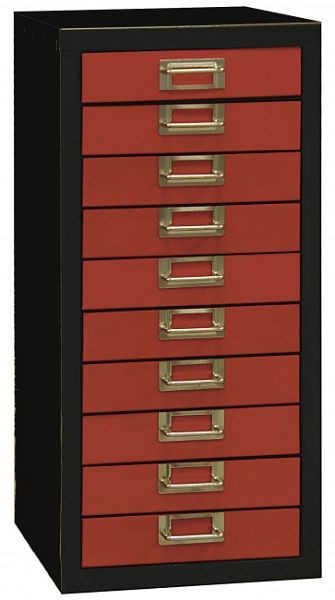 ADB Schubladenbox 10, Gesamtmaße (L x T x H): 27 x 34, 2 x 50 cm, Farbe Korpus: anthrazitgrau (RAL 7016), Farbe Schubladen: feuerrot (RAL 3000), 40310